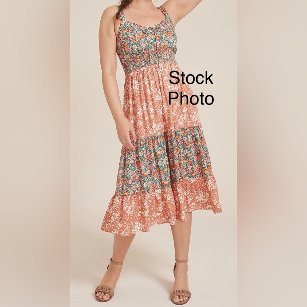 Maurices Bare Floral Patchwork Multicolor Coral Midi Dress Women’s XS - Picture 2 of 16